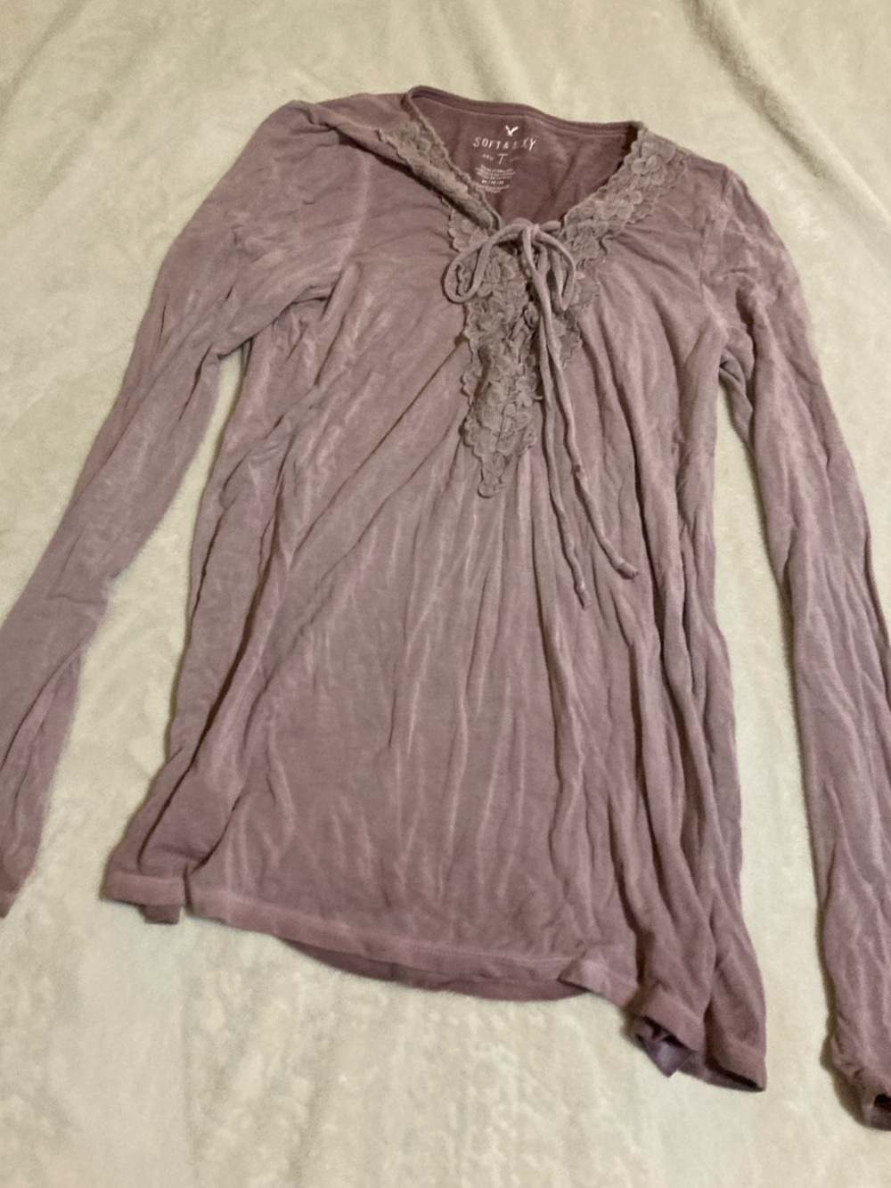 American Eagle Outfitters Lace-Trim Long Sleeve Top